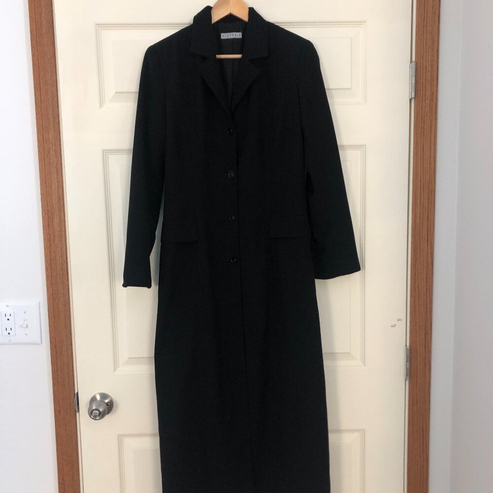 Long Black Overcoat - Lightweight Single-Breasted - Women's Medium